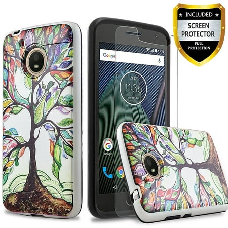 Moto G6 Plus Case, Circlemalls 2-Piece Style Hybrid Shockproof Phone Cover With [Premium Screen Protector] And Touch Screen Pen (Lucky Tree)