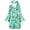 Mint Green, variant on 1970s and 1980s vintage hippie dresses with colorful abstract print bell sleeves and V-neck short skirts, suitable for women as Halloween costumes.