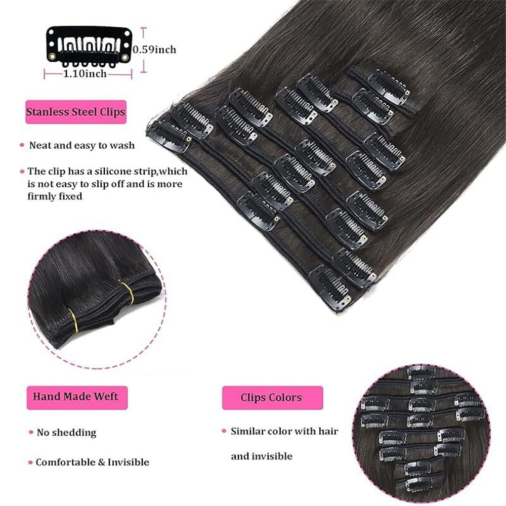 10-26 Inch Clip in Human Hair Extensions 120g 8Pcs Brazilian Remy Hair Clip in Extensions Double Weft Straight Hair Extensions with 18 Clips