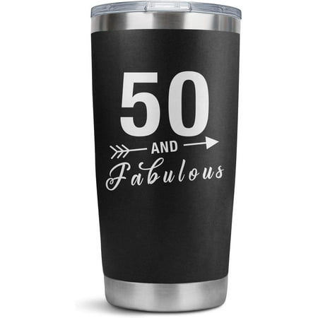 

Stainless steel Tumbler Coffee Mug Funny 50th Birthday Gifts for Men Women Insulated Travel Mug 50 and Fabulous 50th Birthday Double Wall Cup Black 20 Oz