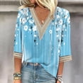 thumbnail image 2 of Women's Summer Clothes Spring Elegant Shirts Tie Dye Floral Print Dressy Casual Tops for Lady Lace V Neck Blouse Fashion 2024 3/4 Sleeve Loose Fit Flowy Tunic Tops Vintage Sky Blue T Shirts XXXXXL, 2 of 5
