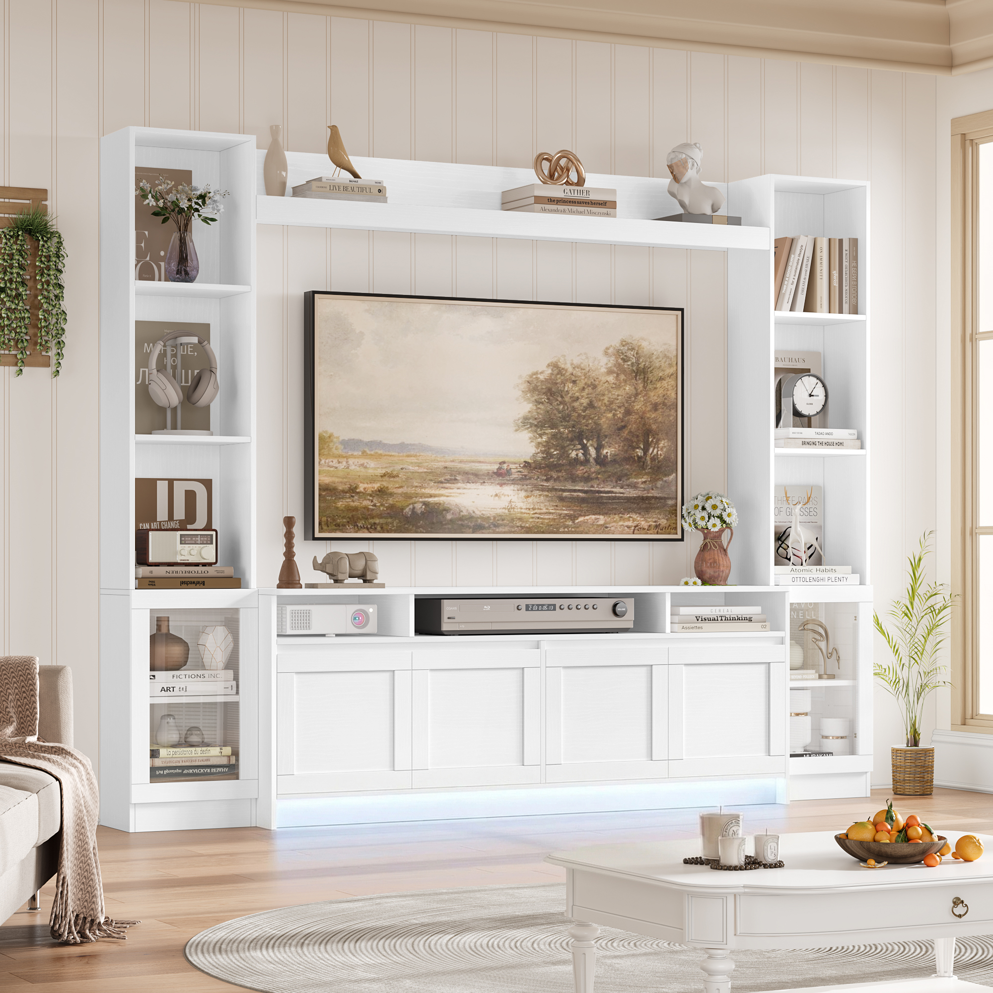 Hiphuta 79" Wall Unit Entertainment Center with Shelves, White photo 3