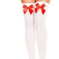 thumbnail image 3 of Xfvqtps Womens Stockings Thigh High Socks Bow Lace Nurse Match Translucent Stockings Over the Knee Stockings Red, 3 of 4