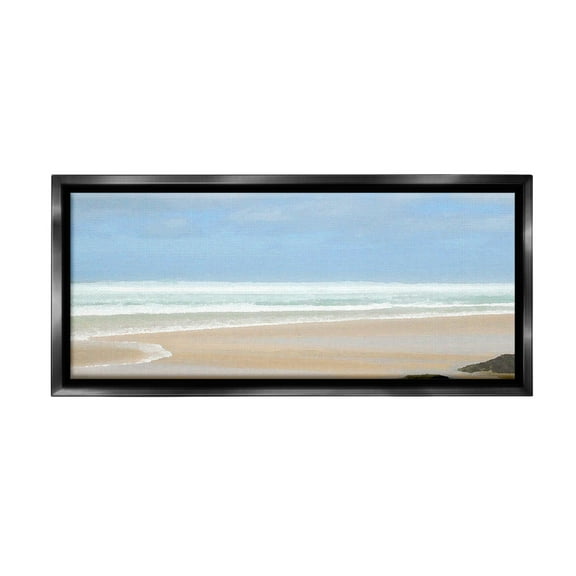 Stupell Industries Panoramic Abstract Shoreline Landscape Painting Black Floater Framed Canvas Art Print Wall Art, 25 x 11