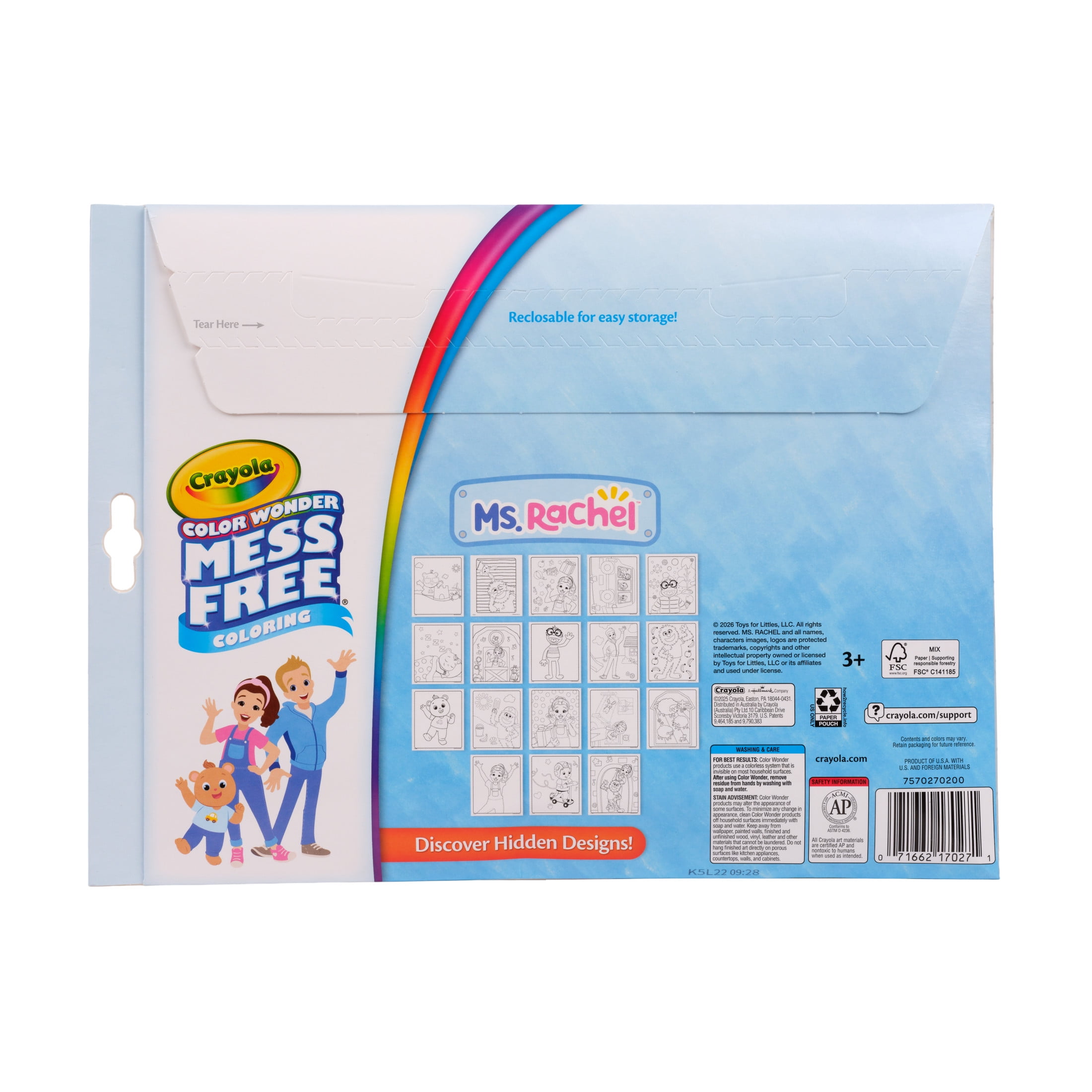 Crayola Color Wonder Ms. Rachel Mess Free Coloring Set, 18 Pgs, With Markers, Travel Activities, Preschool Arts and Crafts, Back to School Gift for Toddlers, Ages 3+