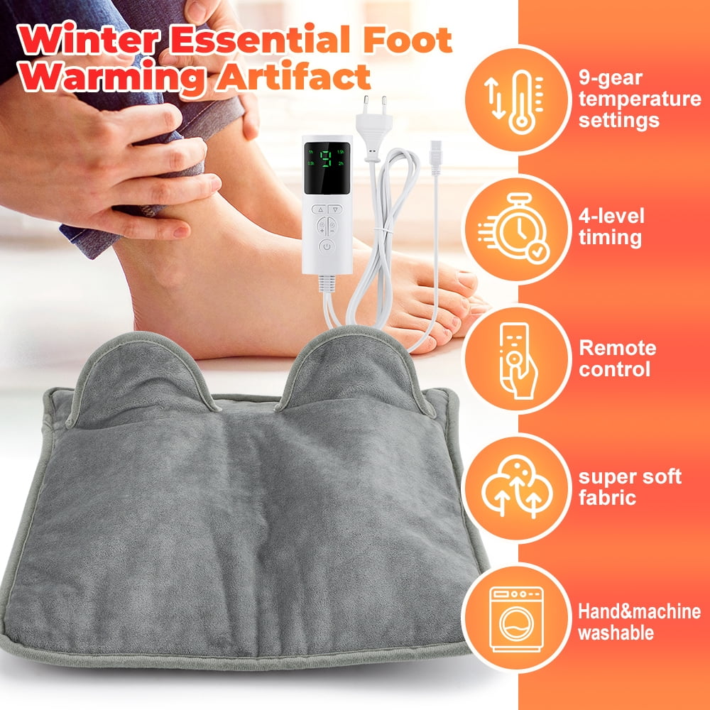 Electric Heated Foot Warmer, Foot Heating Pad, Under Desk Feet Warmer with 9 Temperature & 4 Timer Setting, LCD Display, Machine Washable, Fast Heating, 16 * 16in, Gray