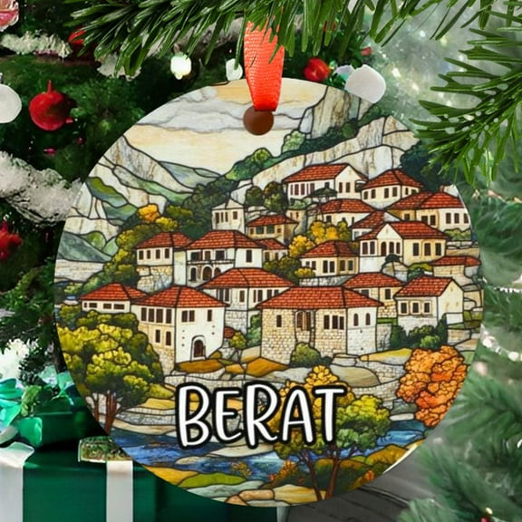 Berat Albania Christmas Ornament, Ceramic/Acrylic - Berat Albania City Travel Souvenir, Tree Hanging Ornament, Vacation Keepsake 2025, Gift for Travelers, Collectible 2025