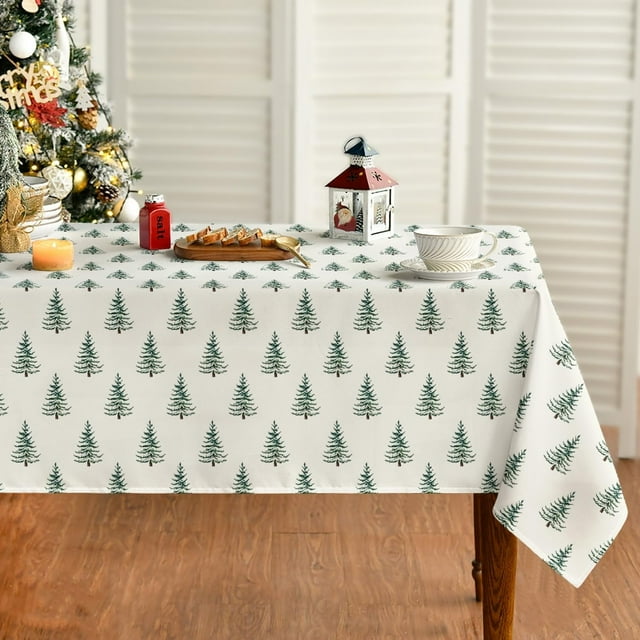 Horaldaily Christmas Tablecloth 60×84 Inch Rectangular, Trees Green Boho Washable Table Cover for Party Picnic Dinner Decor