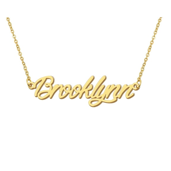 HUAN XUN 18k Gold Plated Brooklynn Name Necklace Stainless Steel Nameplate Necklaces for Womens Mens Mother Day Christmas Jewelry Gift