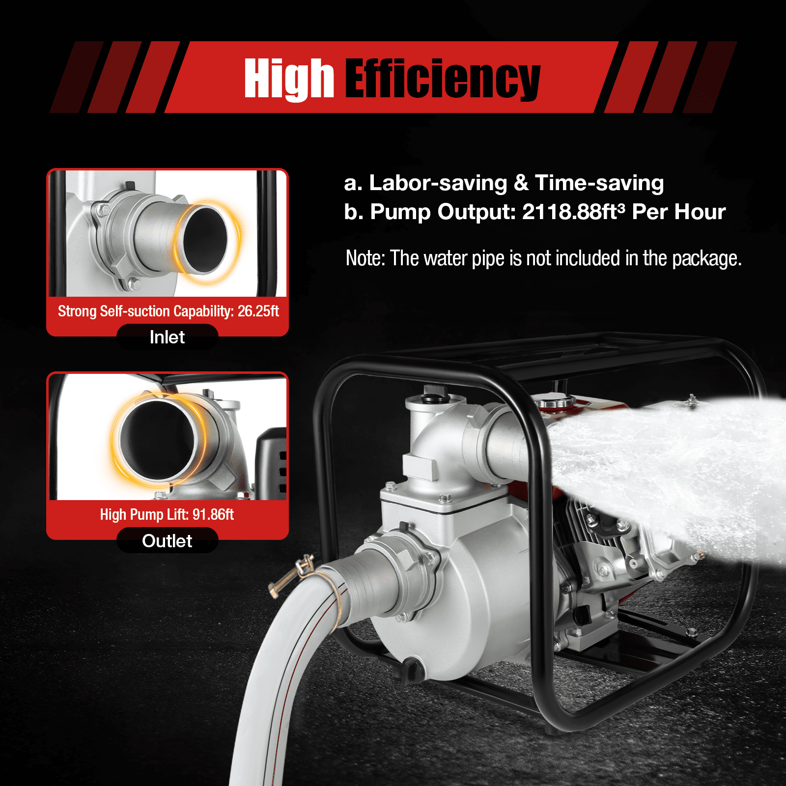 3" 7.5HP Agricultural Irrigation Water Pump Garden Farm Gas Powered Pump