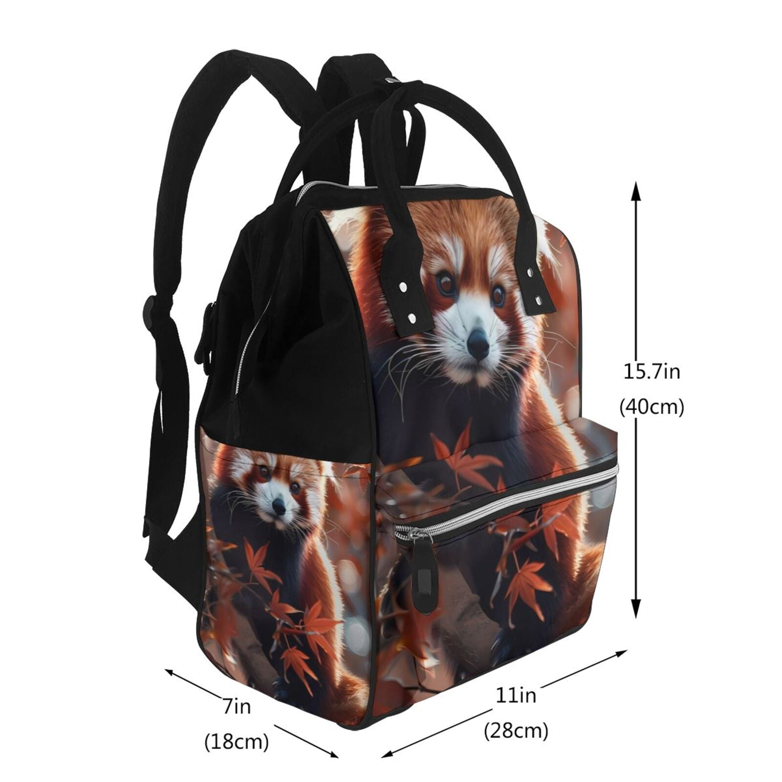 Ratiio Red Panda Autumn Branches Mummy Backpack - Waterproof Twill Canvas, Large Capacity Diaper Bag with Multiple Pockets and Adjustable Straps