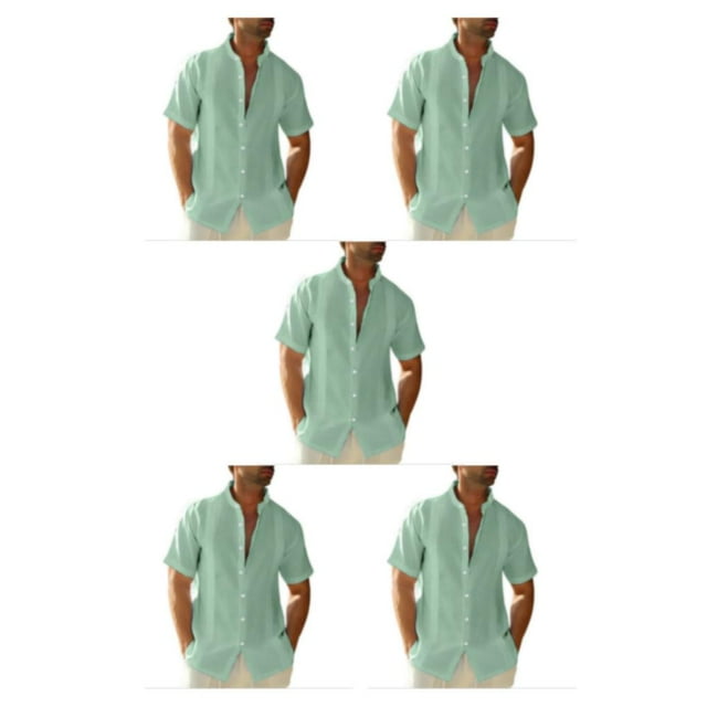 pitrice Men Shirt Casual Short Sleeve Breathable Replacement Button Down Solid Color Fashionable Home Dating Shirts Top Green XL 5Set