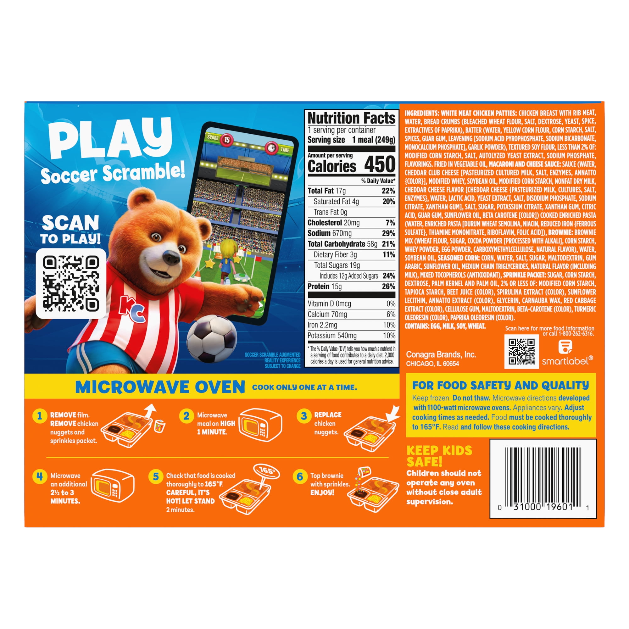 Kid Cuisine All Star Nuggets, Macaroni and Cheese, Corn & Brownie, Frozen Meal, 8.8 oz.