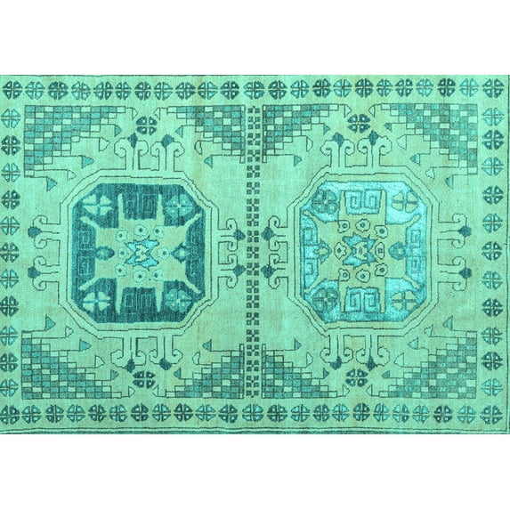 Ahgly Company Indoor Rectangle Abstract Turquoise Blue Modern Area Rugs, 5' x 8'