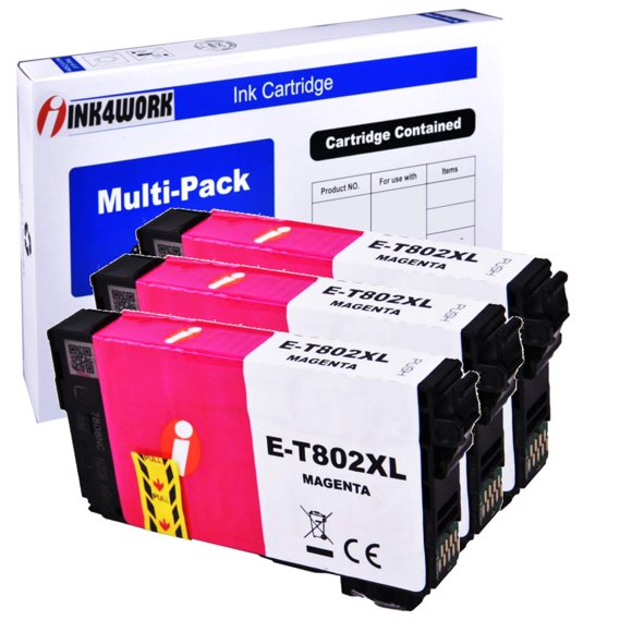 INK4WORK Remanufactured Replacement for Epson 802XL 802 T802XL T802 Ink Cartridge for Workforce Pro EC-4020 EC-4030 WF-4720 WF-4730 WF-4734 WF-4740 Printer (Magenta, 3-Pack)