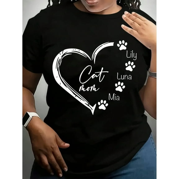 Women's Summer Crew Neck Cat Mom T-Shirt Tees Top Fashion Clothes Gifts