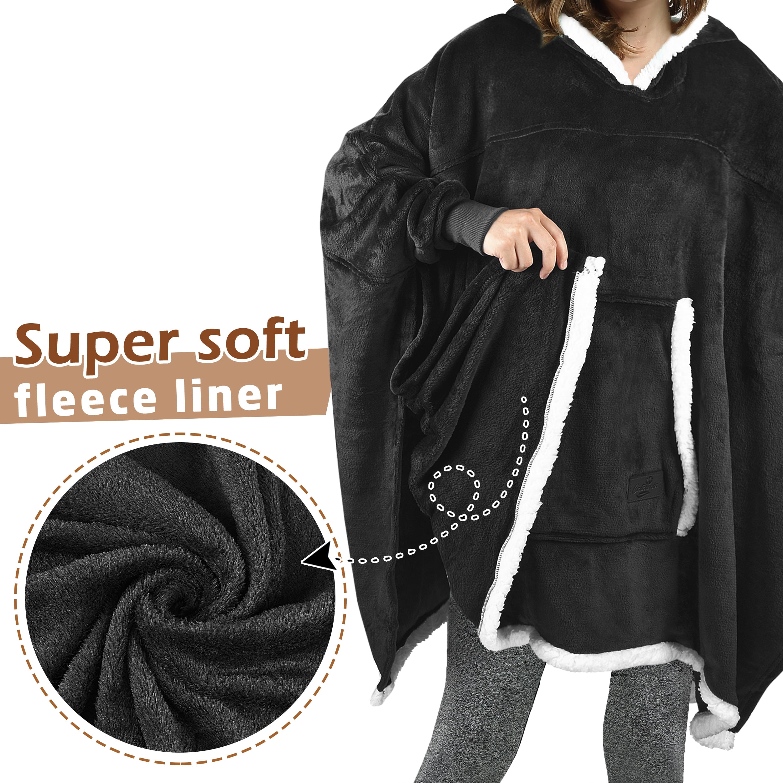 Oversized Hooded Poncho Cape, Casual Hoodie Sweatshirt, Batwing Coat Pullover | Light Weight, Cozy, Comfortable, Roomy | for Adults Women Men Teens