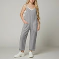 thumbnail image 2 of eczipvz Girl's Casual Sleeveless Jumpsuits Spaghetti Straps Long Overalls With Pockets Summer Clothes for Teen Girls Grey|13-14 Years, 2 of 7