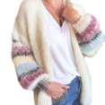 thumbnail image 2 of Cárdigan de punto de mohair para mujer, abrigo de suéter con manga farol a rayas de Color caramelo, 2 of 4