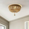 thumbnail image 3 of JONATHAN Y Justina Wood Bead 14" 2-Light Farmhouse Bohemian Iron LED Flush Mount, Light Taupe/Chrome, JYL1307A, 3 of 9