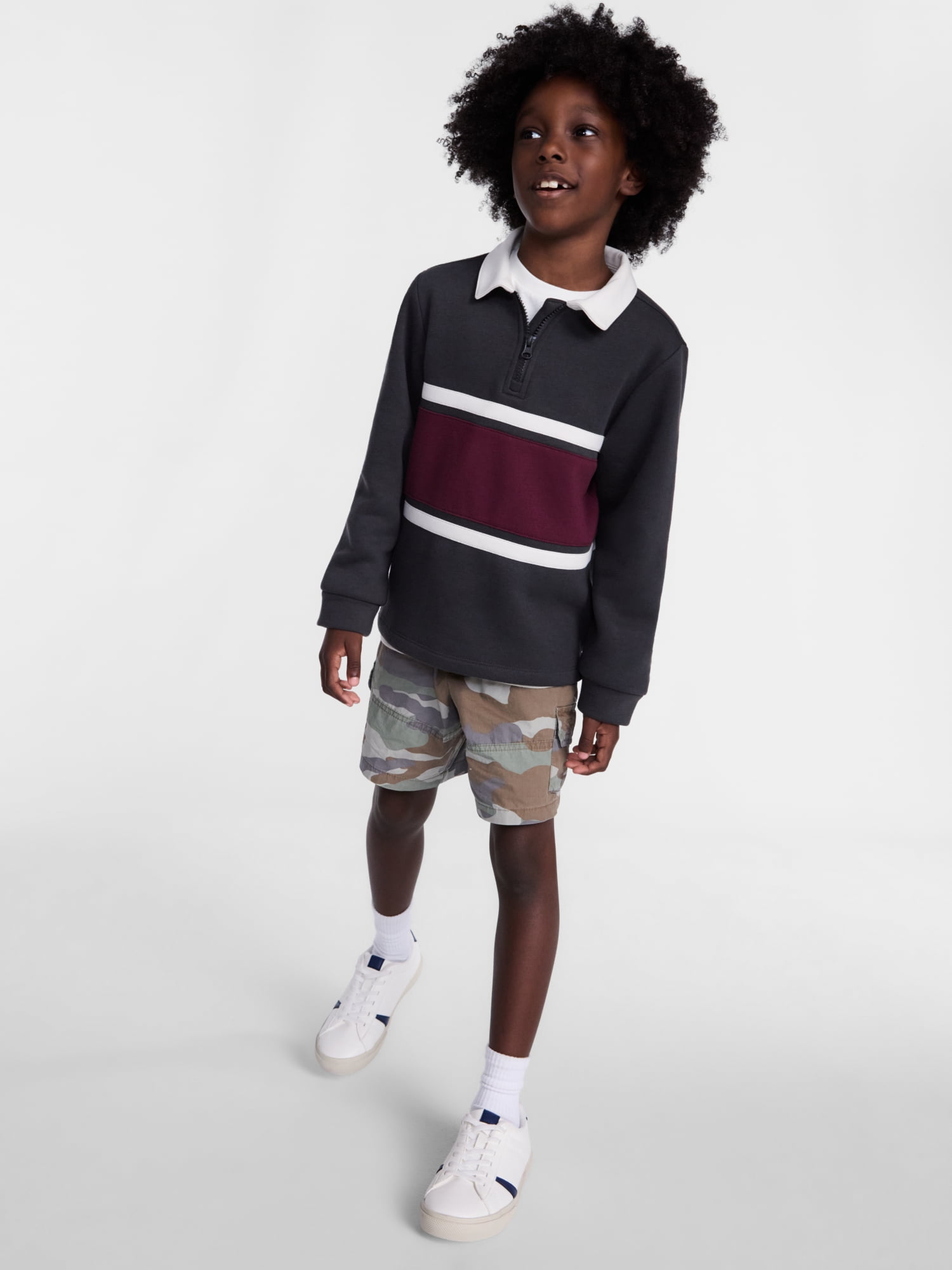 Wonder Nation Boys' Quarter Zip Rugby Fleece Pullover, Sizes 4-18 & Husky