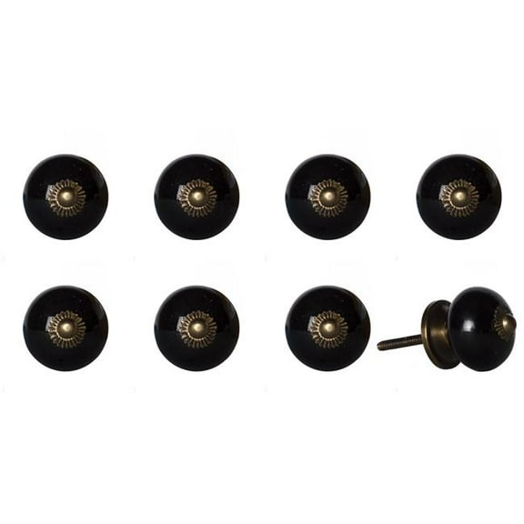HomeRoots 544453 Brown & Black Ceramic & Metal Drawer Pull Knobs - Set of 8