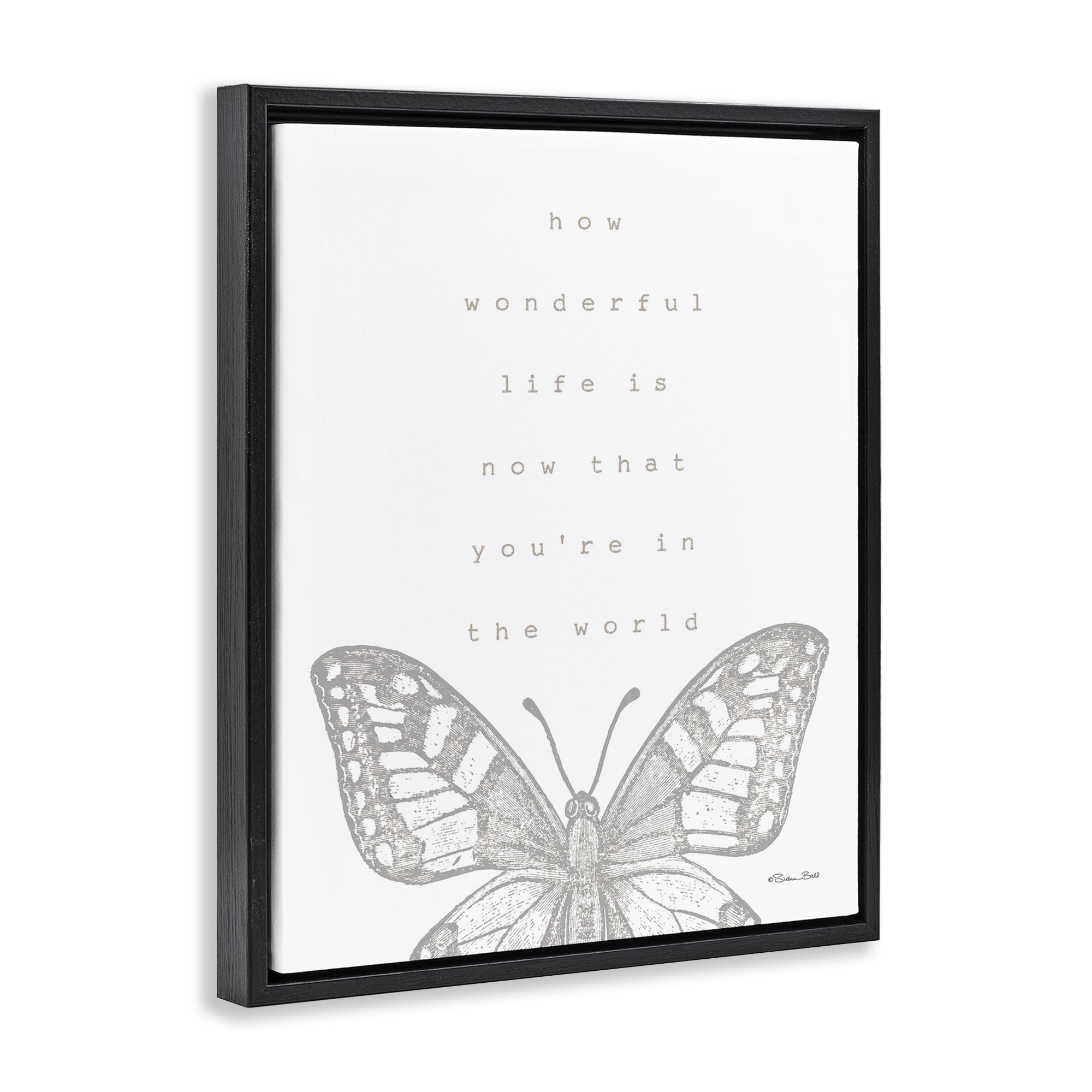 Stupell Industries Wonderful Life Phrase Animals & Insects Painting Black Floater Framed Art Print Wall Art, 25 x 31