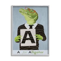 Stupell Industries Educational A For Alligator Animals & Insects Painting Gray Framed Art Print Wall Art, 24 x 30