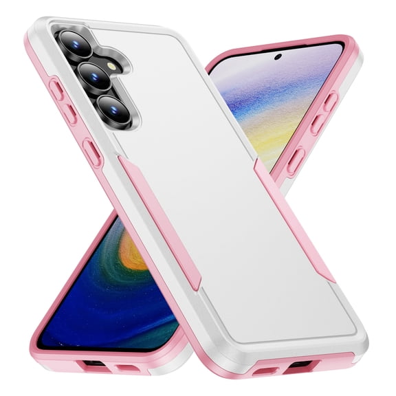 for Samsung Galaxy S25 FE Case, Dual Layers Shell Hard PC Soft TPU Back Shell Heavy Duty Military Drop Protection Rugged Shockproof Hybrid Case for Samsung Galaxy S25 FE, White/Pink