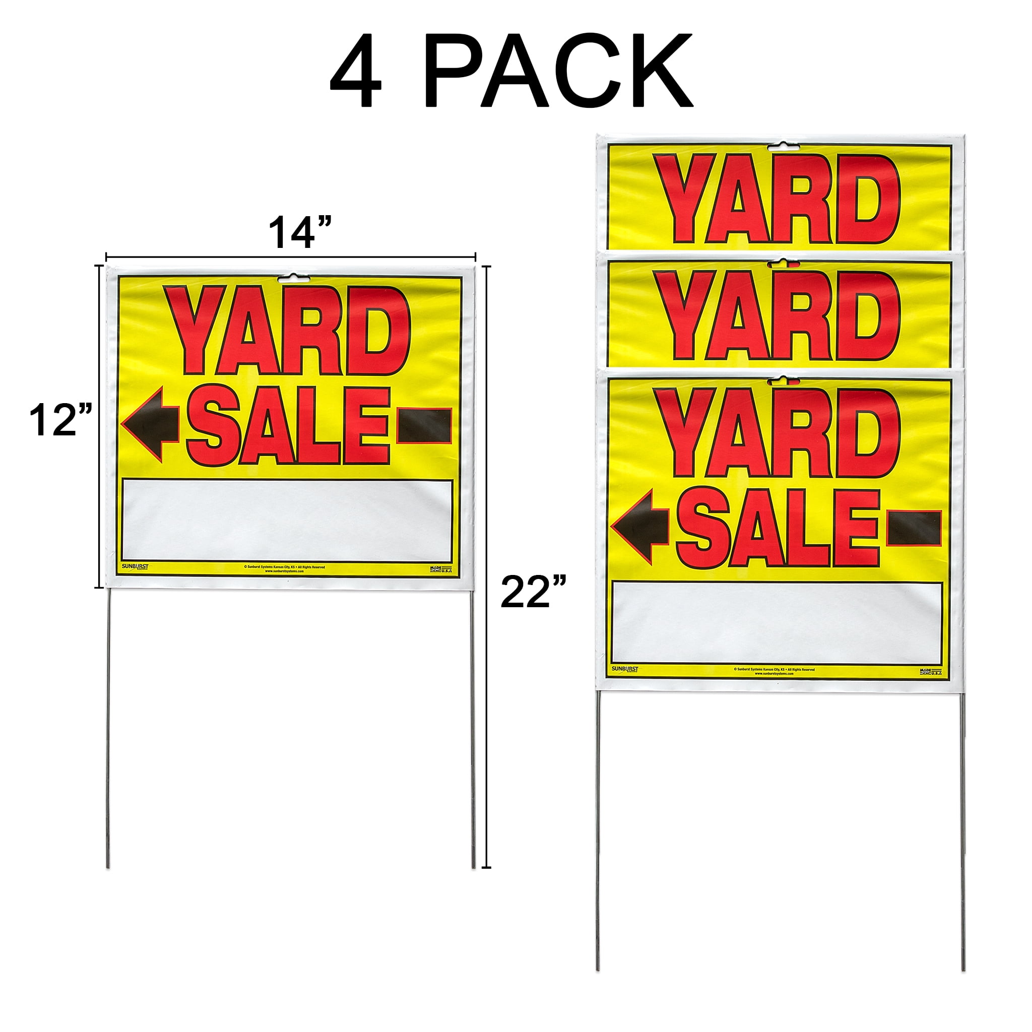 Sunburst Systems 3965 Yard Sale Signs, Double Sided, Comes Assembled with Metal Stakes, 14" x 22"- 4 pack