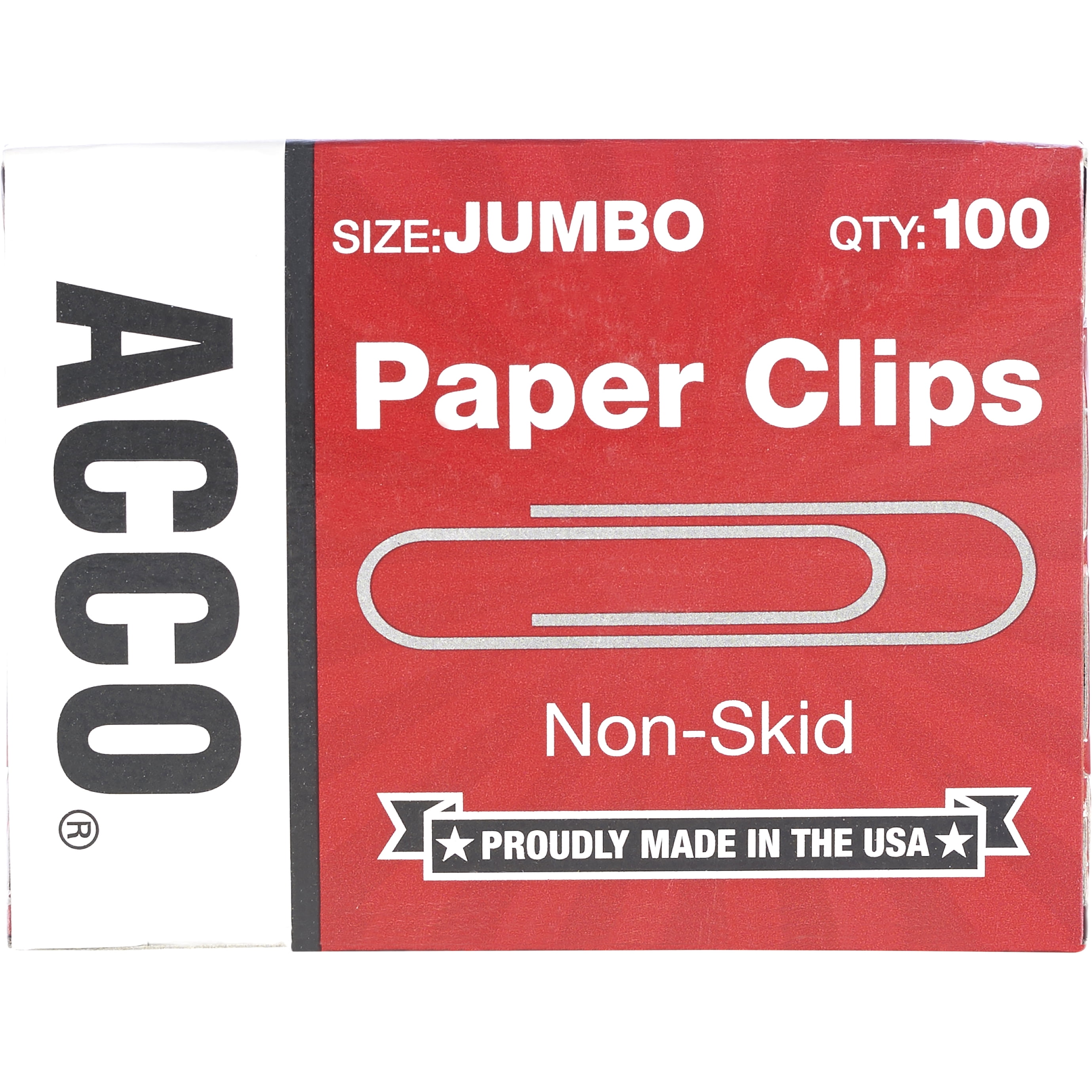 ACCO Nonskid Standard Paper Clips, Jumbo, Silver, 100/Box, 10 Boxes/Pack