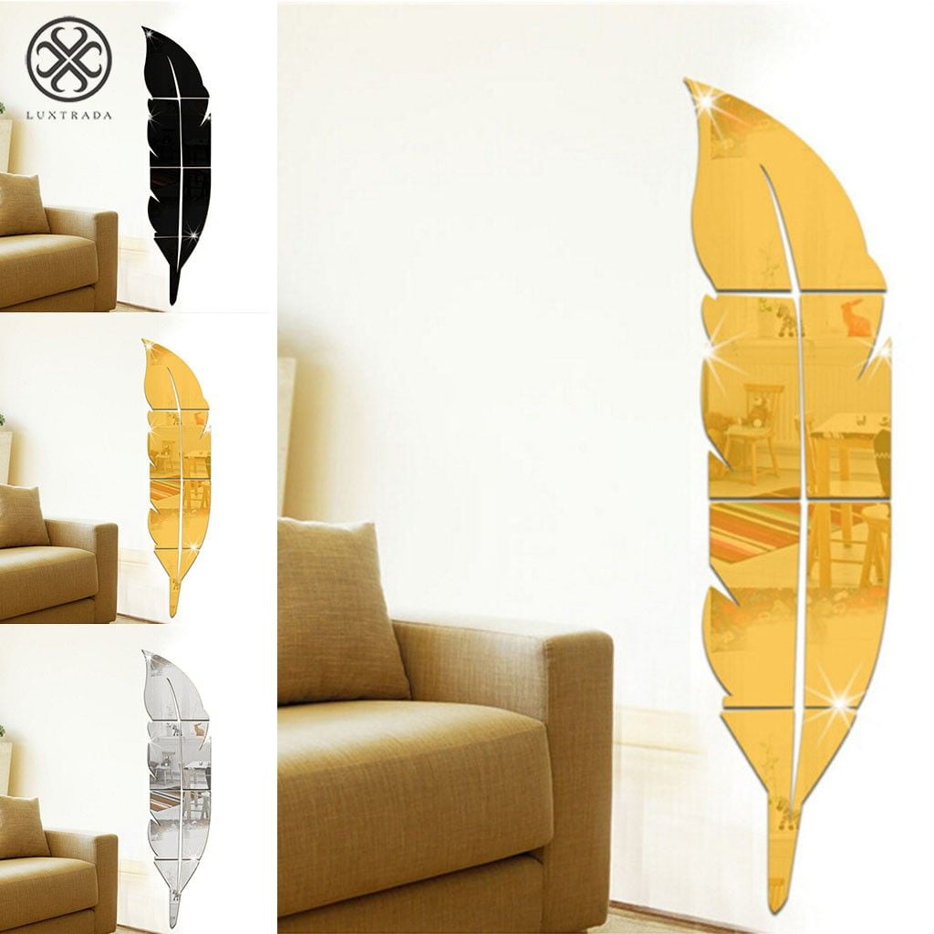 3D DIY Removable Feather Mirror Home Room Decal Vinyl Art Stickers Wall Decors