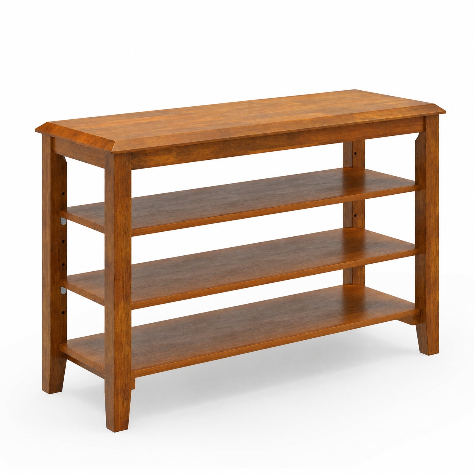 Furnibear 3 Tier Shoe Rack Bench with Adjustable Shelves and Rubber Wood Seat for Entryway and Living Room Shoe Storage, Brown