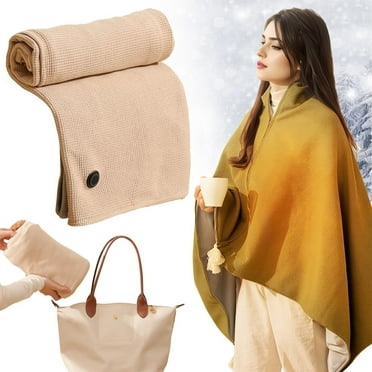 Portable Heated Shawl Wraps for Women, Soft Zipper Electric Heated Blanket Shawl with 3 Heating Levels & 15s Fast Heating, USB Electric Heated Blanket Shawl