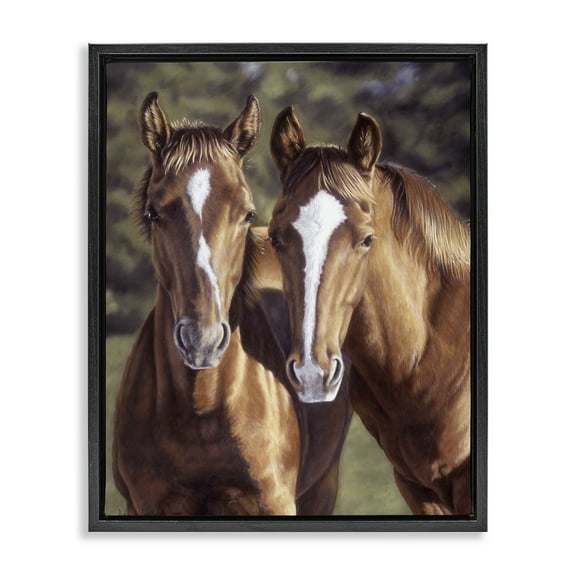 Stupell Industries Brown Horse Pair Animals & Insects Painting Black Floater Framed Canvas Art Print Wall Art, 17 x 21