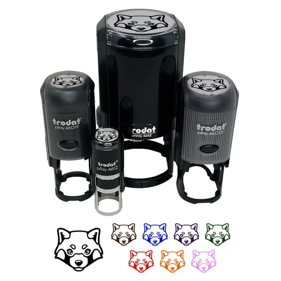 Red Panda Face Self-Inking Rubber Stamp Ink Stamper - Blue Ink - Small 3/4 Inch