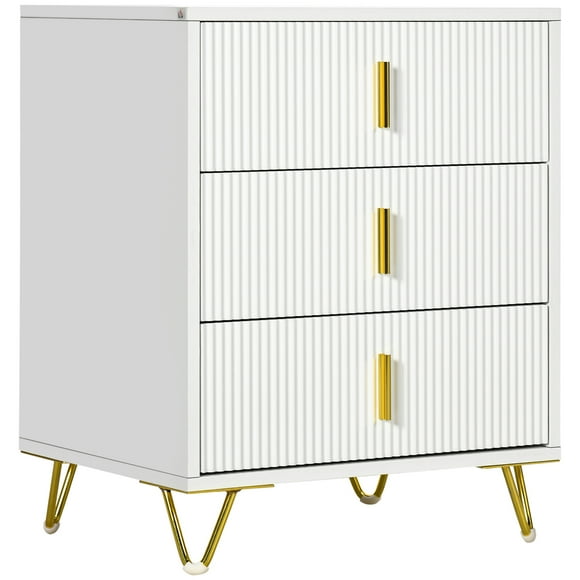 HOMCOM 3 Drawer Dresser, Chest of Drawers Storage Cabinet, White