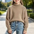 thumbnail image 3 of Afuyipoi Girls High Neck Pullover Sweater 100% Cotton for Kids Size 1-10Y Fall Winter Soft Everyday Wear Khaki Size 3T, 3 of 9