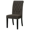 thumbnail image 2 of 2pc Brown Velvet Dining Chairs - Button-Tufted High Back, Espresso Legs, Elegant Rolled Top, Nailhead Trim, 28"x19.5"x41.5", Luxury Dining Room Seating, 2 of 16