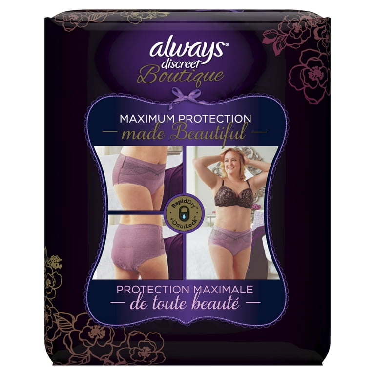 Always Discreet Boutique, Incontinence Underwear for Women, Maximum  Protection, Purple, Large, 10 Count