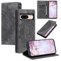 SaniMore for Google Pixel 7 Case, PU Leather Embosed Mandala Flower Wallet Protective Phone Cover Card Slots Pocket Purse Women Men Kickstand Vintage Shockproof Anti-fall Shell, Grey