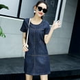thumbnail image 2 of RYKJLWY Dresses for Women 2024 Fashion Women Summer Denim Loose O-Neck Short Sleeve Knee Length Dress Summer Dress Spring Dresses Summer Dresses for Women (Blue,XXL), 2 of 9