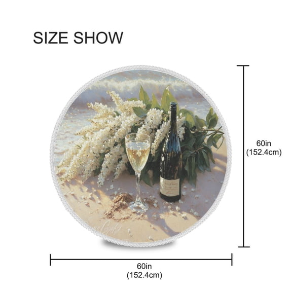 BZSMCE Round Tablecloth White Wine by The Sea Pattern Tableclothes
