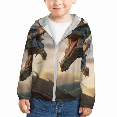 

Ocsxa Friendship Dragon Print Kids Active Zipper Sun Protection Jacket Boys Girls Hooded Cooling Shirt-5 Years