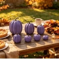 thumbnail image 2 of Fall Decor 7 PCS Purple Foam Artificial Pumpkins Set Assorted Sizes Matte Fake Pumpkin Ornaments Modern Autumn Harvest Thanksgiving Halloween Table Tiered Tray Home Decor, 2 of 6