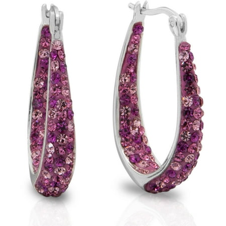 Pink Crystal Fine Silver Tone Hoop Earrings Pink Crystal Fine Silver Tone Hoop Earrings