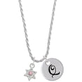 thumbnail image 1 of Delight Jewelry Silvertone Mini Star of David with Pink Crystal Silvertone Script Initial Disc - Q - Charm Necklace, 20"+3", 1 of 4