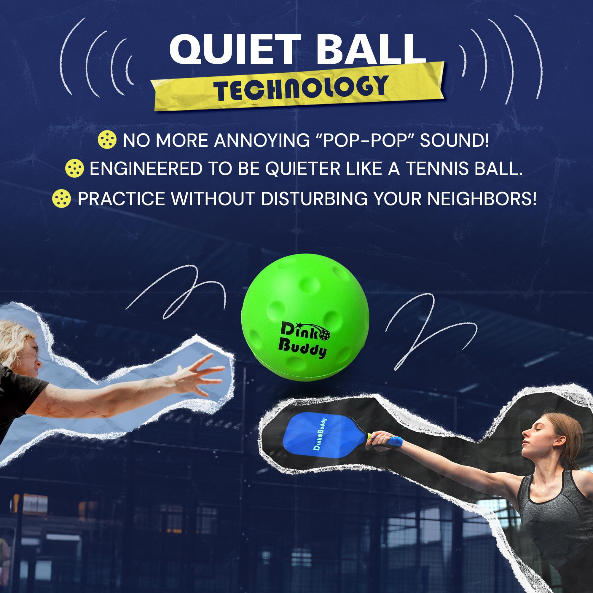 Dink Buddy - Standard Kelso Pickleball, PU Foam Pickleball Balls for Reduced Noise, Enhances Hand-Eye Coordination, Indoor & Outdoor Use, 6-Pack 74-mm Lime Green Balls