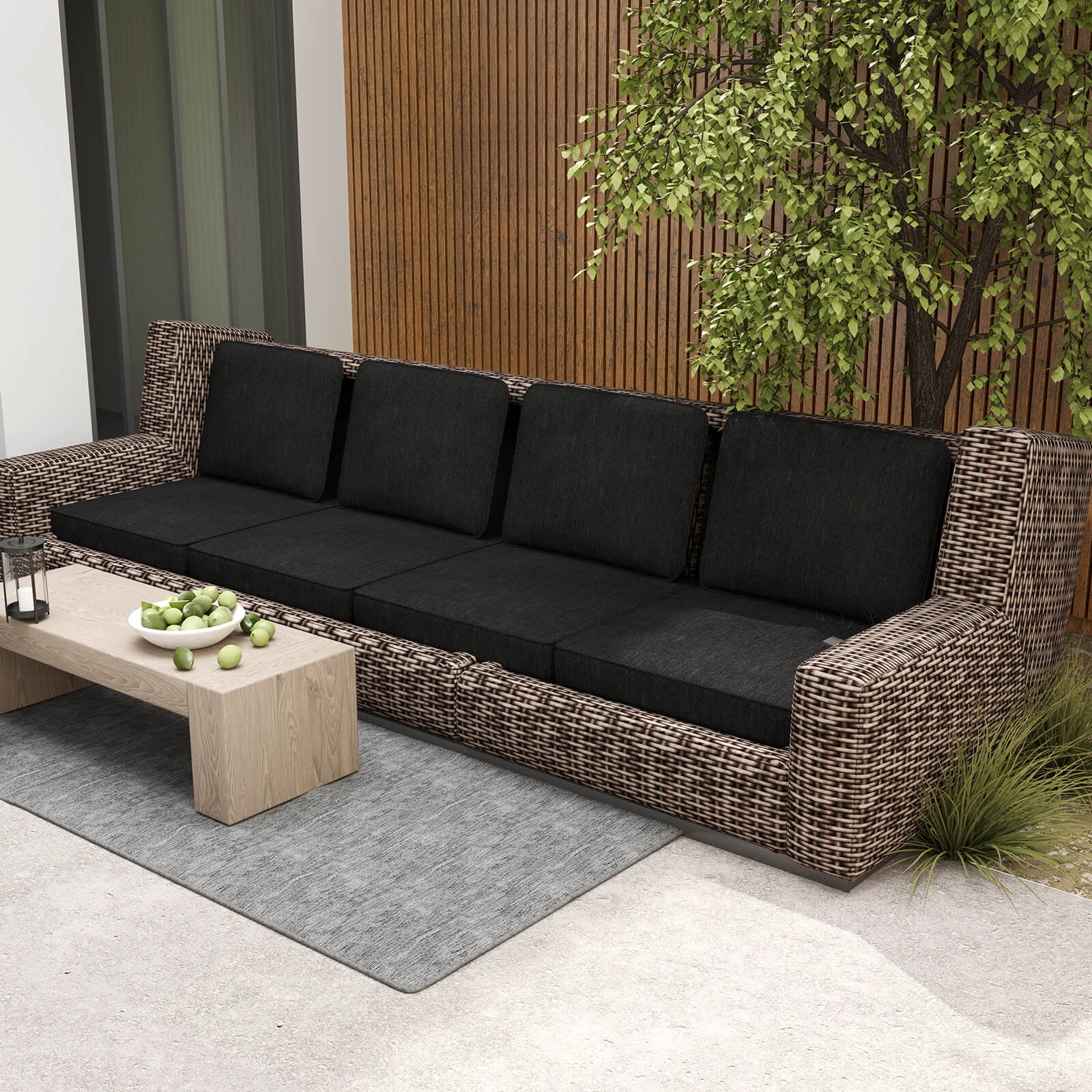 Costway 2-Pack 24" x 24" Deep Seat Cushion & Back Pillow with Removable Covers Outdoor Black