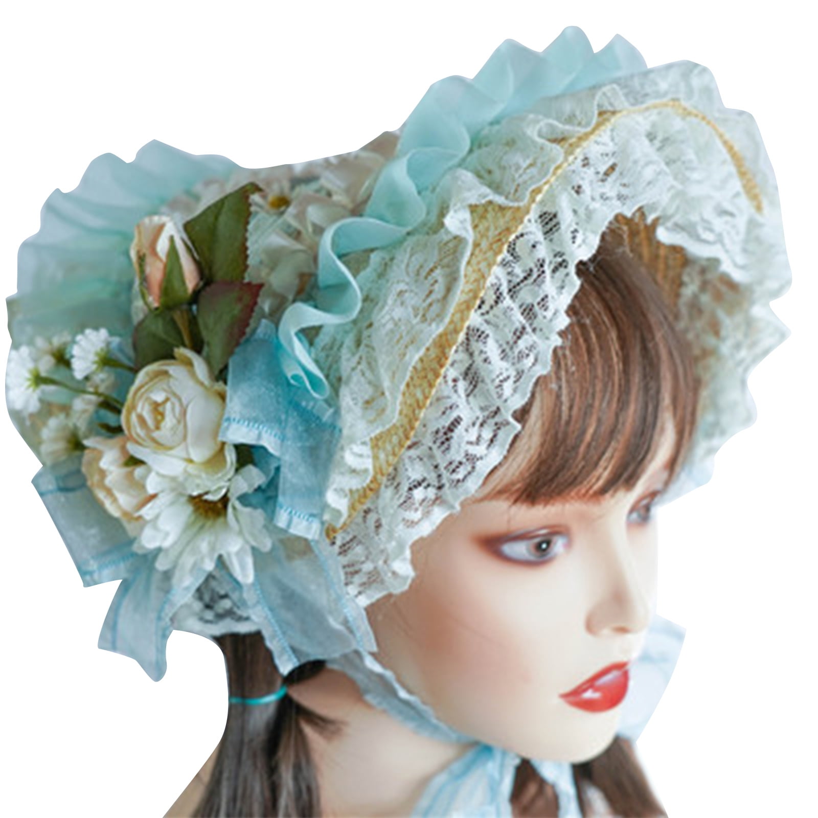 URTERYSER Teas Party SunHat Lace Fascinators For Women Lolit Straw Hat Victorian Bonnet Victorian Headdress Floral Straw Hat Color L